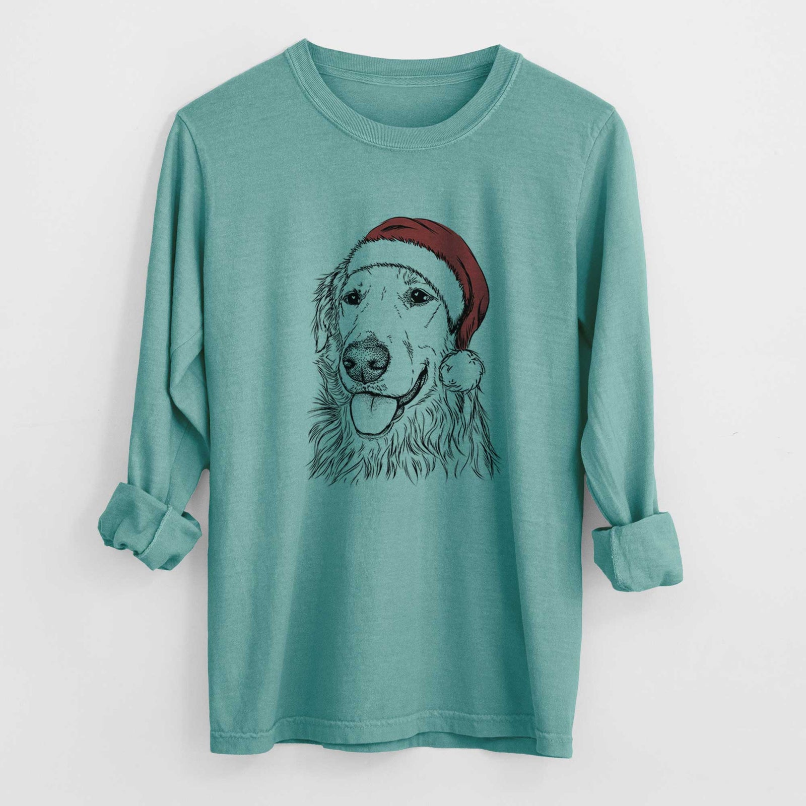 Santa Hopper the Golden Retriever - Heavyweight 100% Cotton Long Sleeve