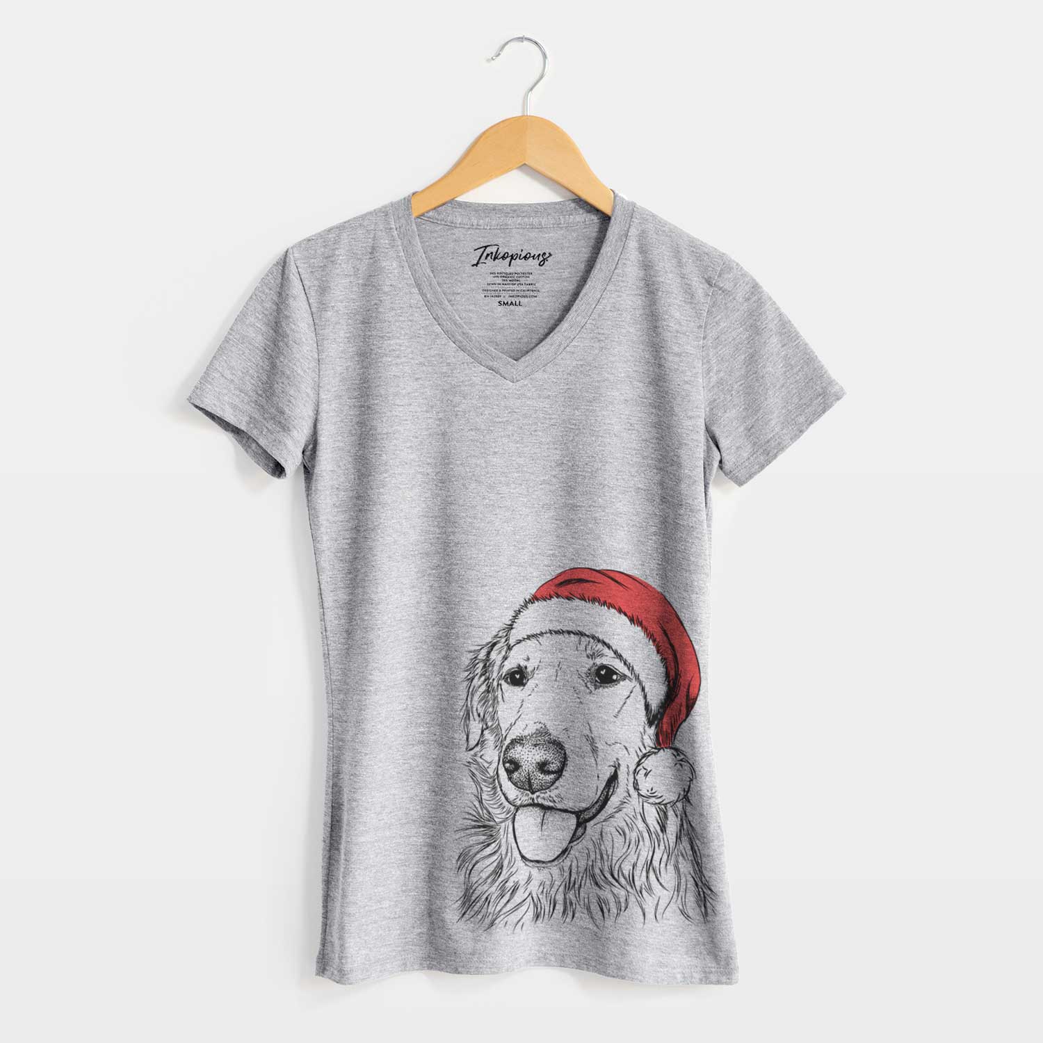Santa Hopper the Golden Retriever - Women's V-neck Shirt