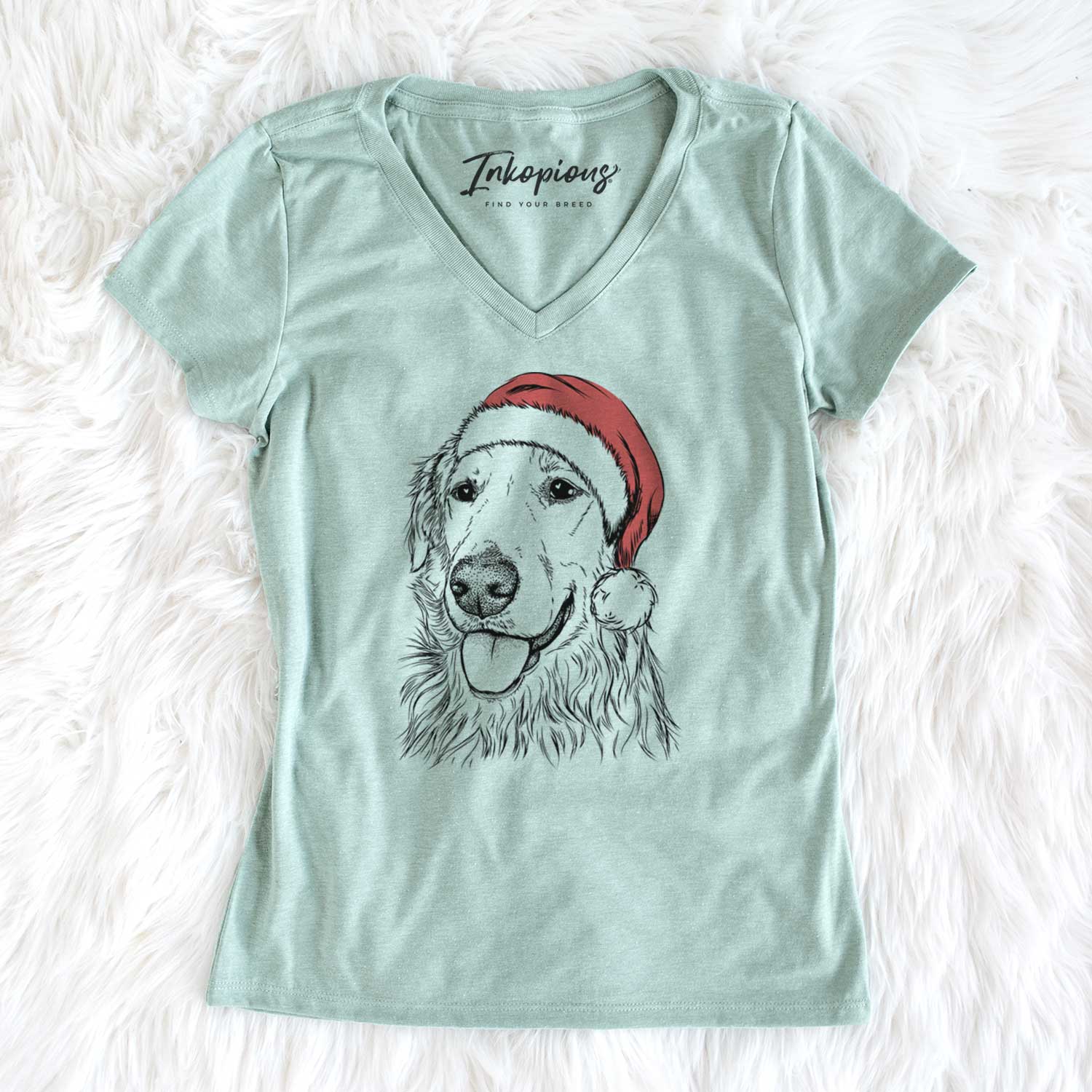 Santa Hopper the Golden Retriever - Women's V-neck Shirt
