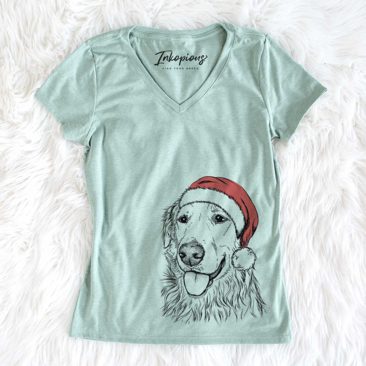 Santa Hopper the Golden Retriever - Women&#39;s V-neck Shirt