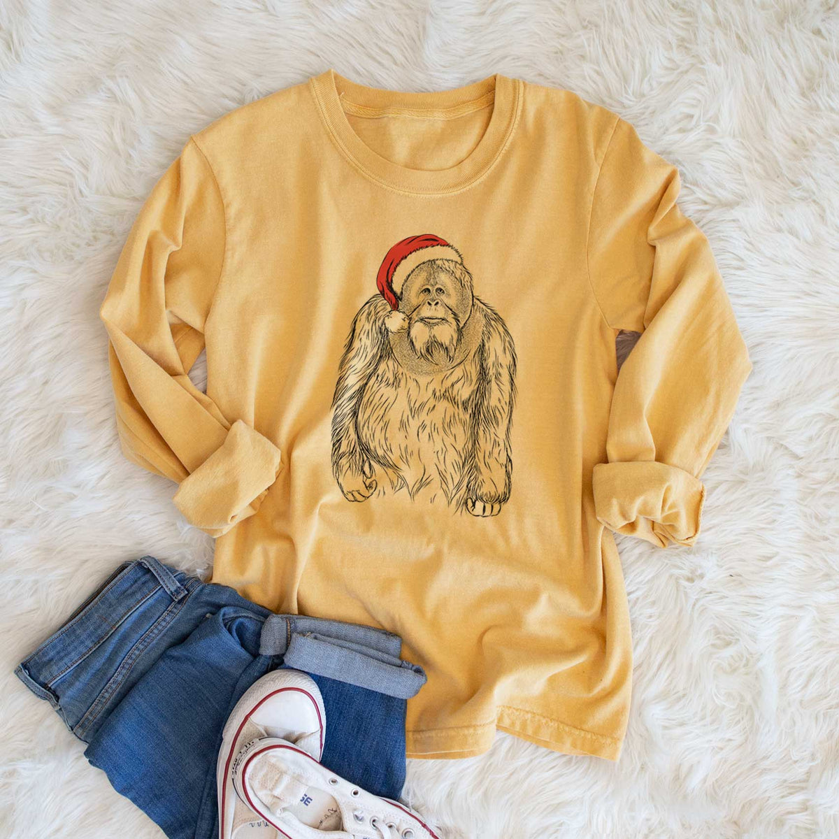Santa Horace the Male Orangutan - Heavyweight 100% Cotton Long Sleeve
