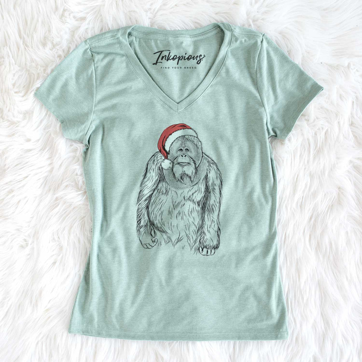 Santa Horace the Male Orangutan - Women's V-neck Shirt