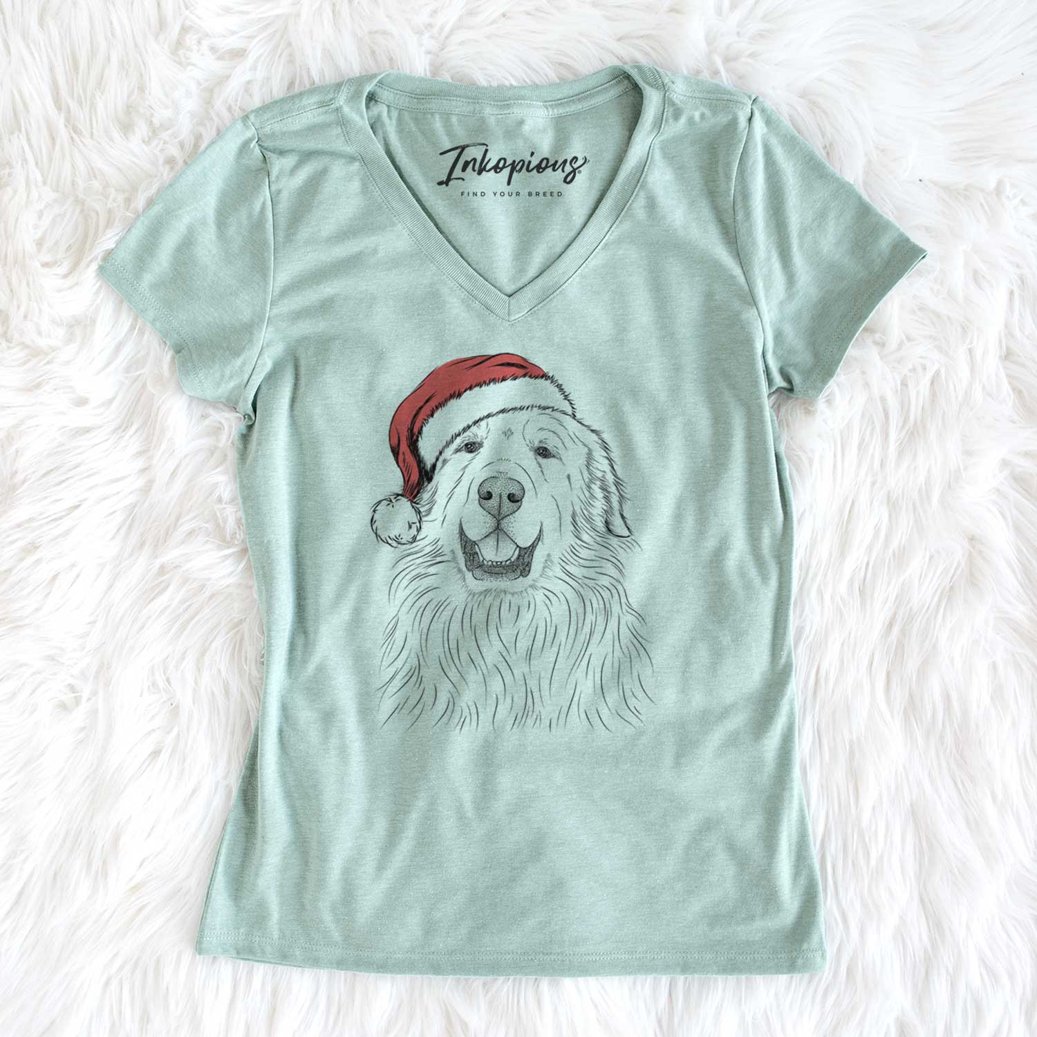Santa Horton the Great Pyrenees - Women's V-neck Shirt