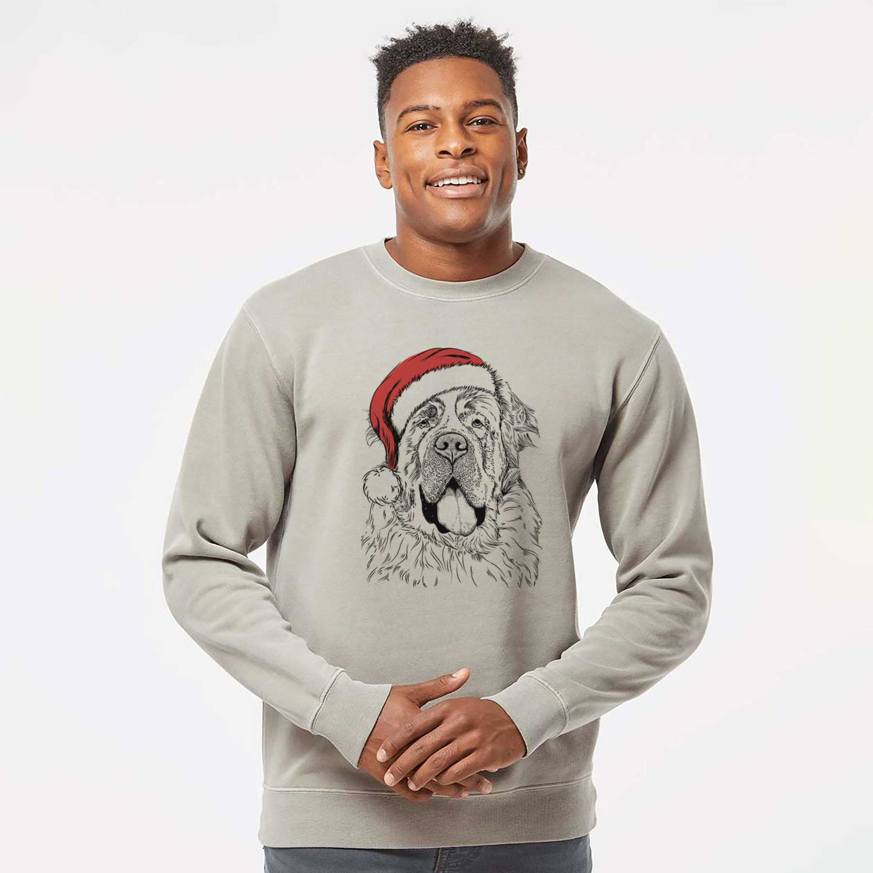 Santa Hoss the Saint Bernard - Unisex Pigment Dyed Crew Sweatshirt