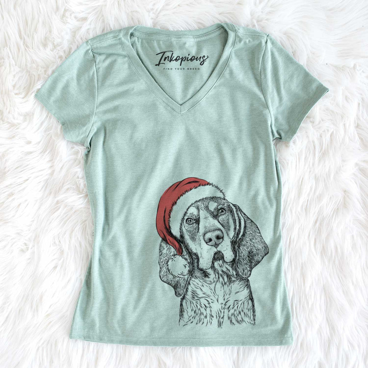 Santa Huck the Bluetick Coonhound - Women&#39;s V-neck Shirt