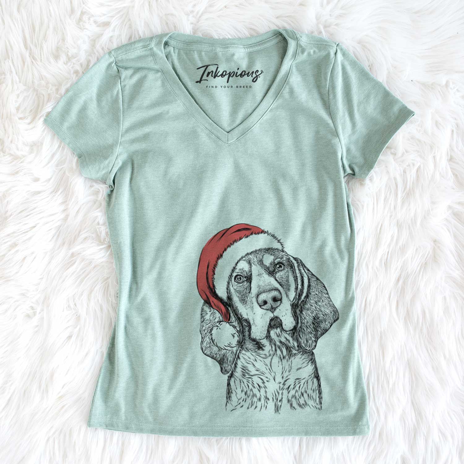 Santa Huck the Bluetick Coonhound - Women's V-neck Shirt