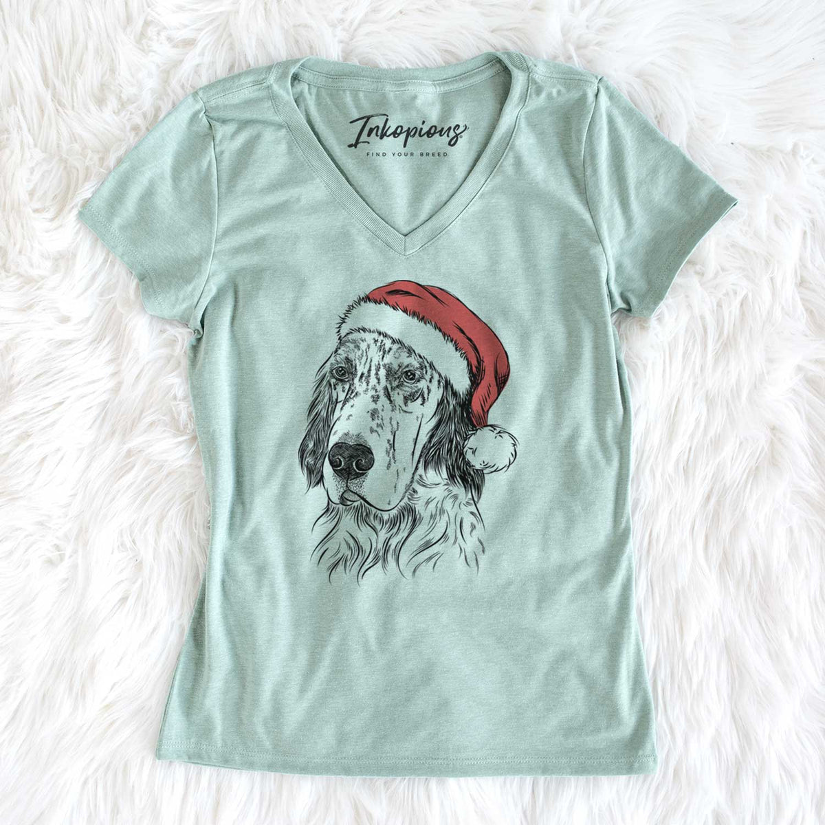 Santa Hutch the English Setter - Women's V-neck Shirt
