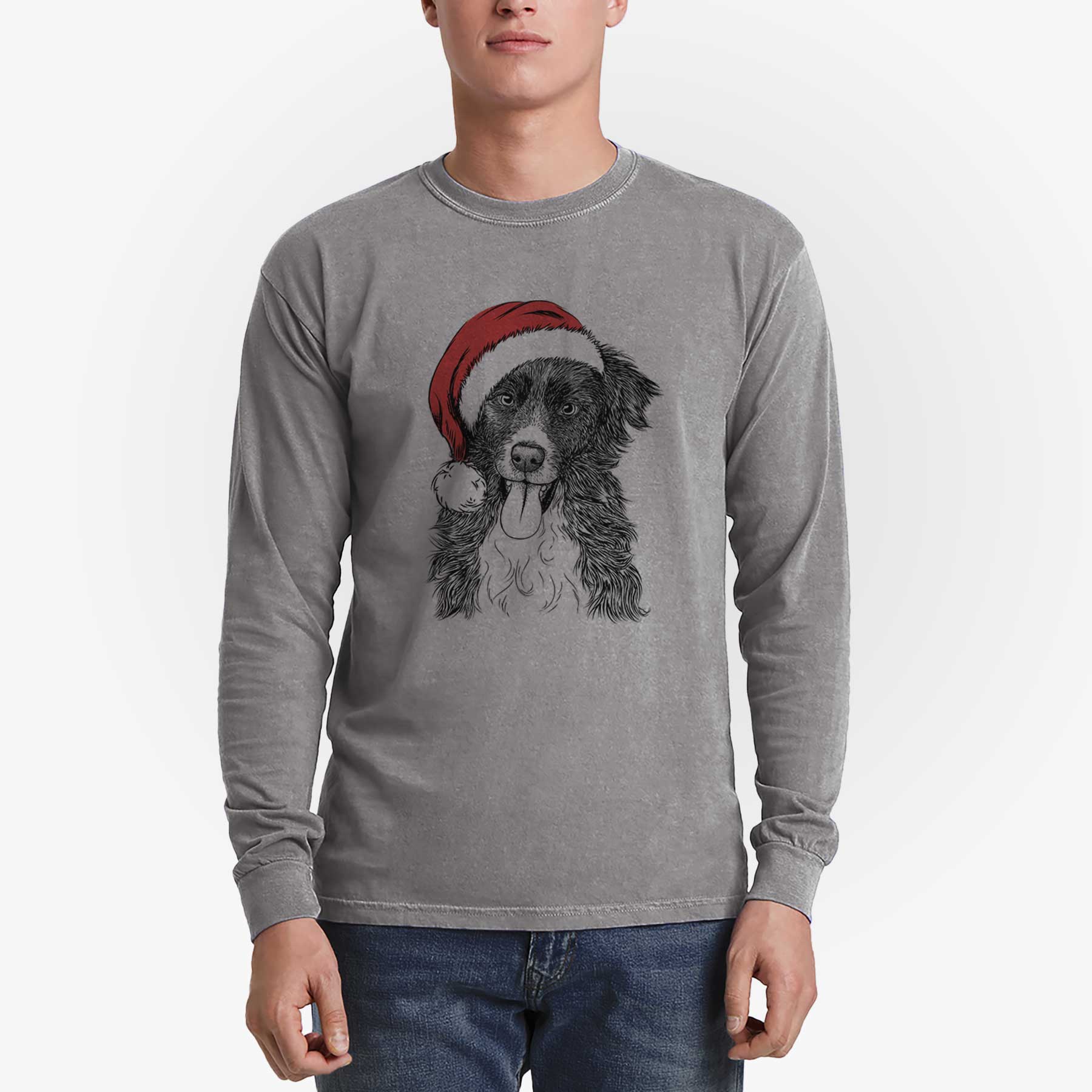 Santa Indi the Border Collie - Heavyweight 100% Cotton Long Sleeve