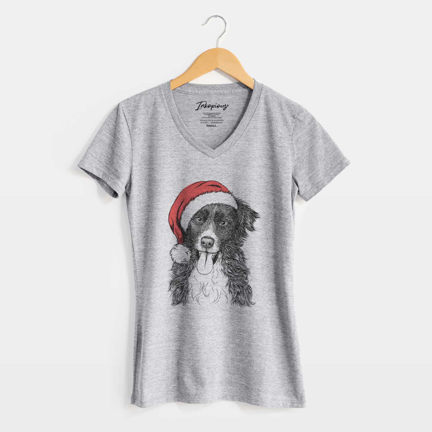 Santa Indi the Border Collie - Women's V-neck Shirt