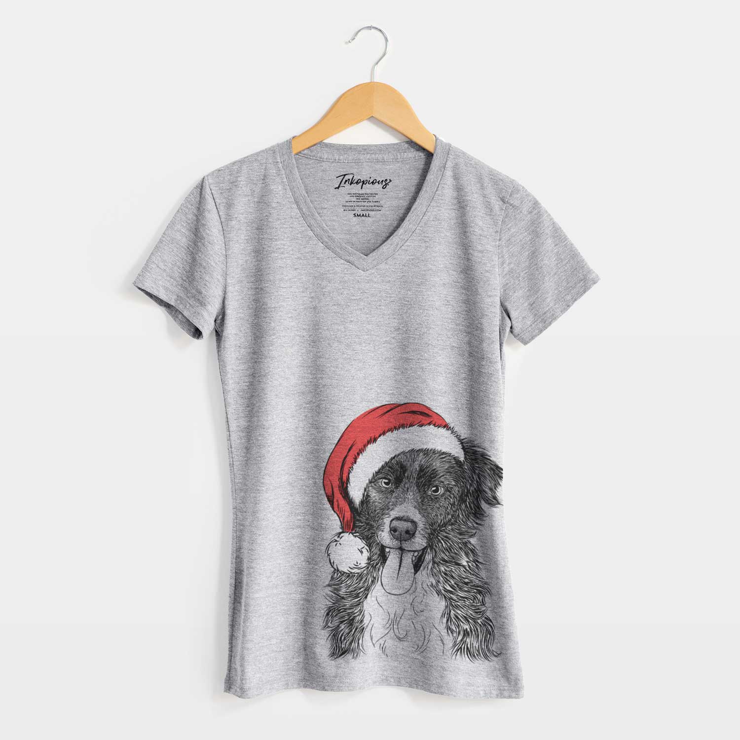 Santa Indi the Border Collie - Women's V-neck Shirt