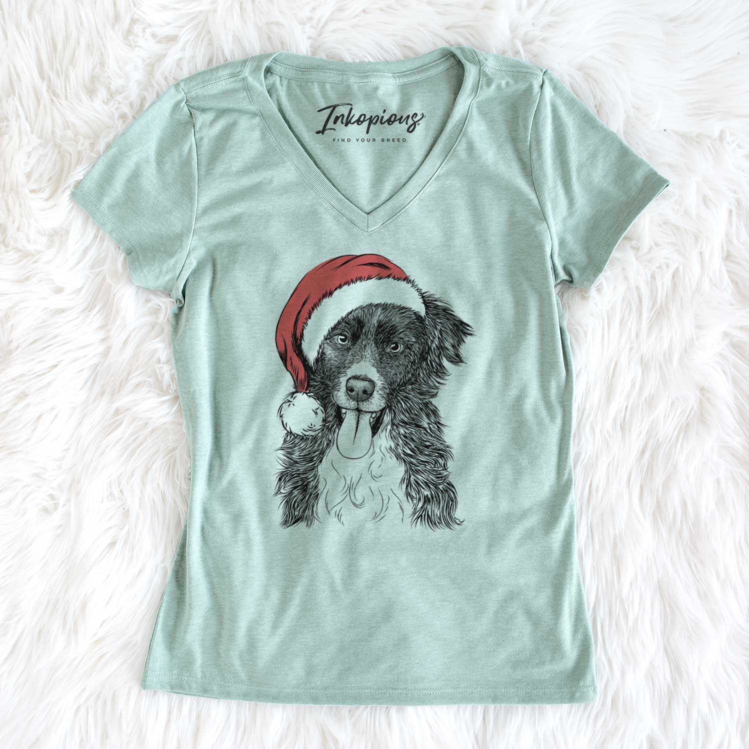 Santa Indi the Border Collie - Women's V-neck Shirt