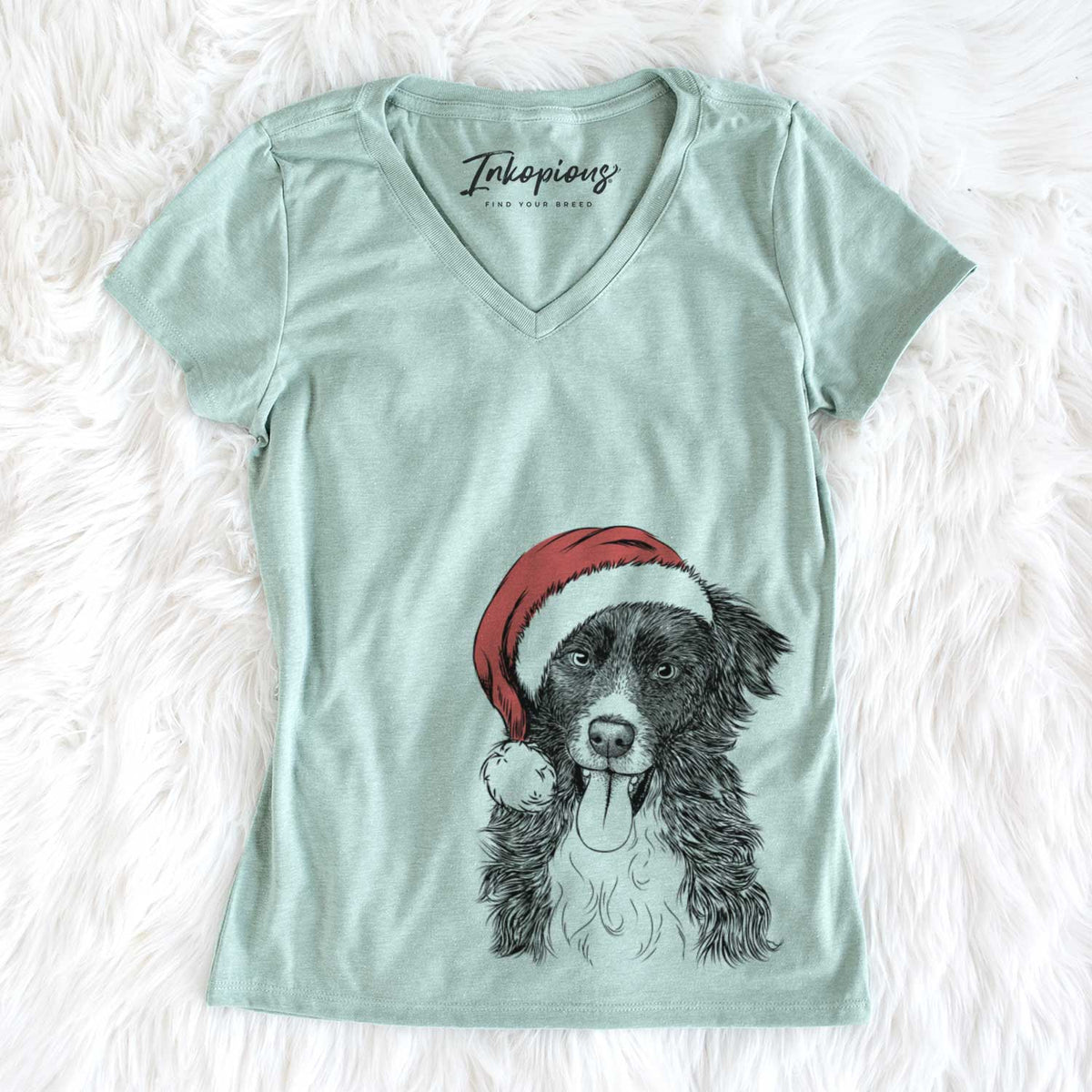 Santa Indi the Border Collie - Women&#39;s V-neck Shirt