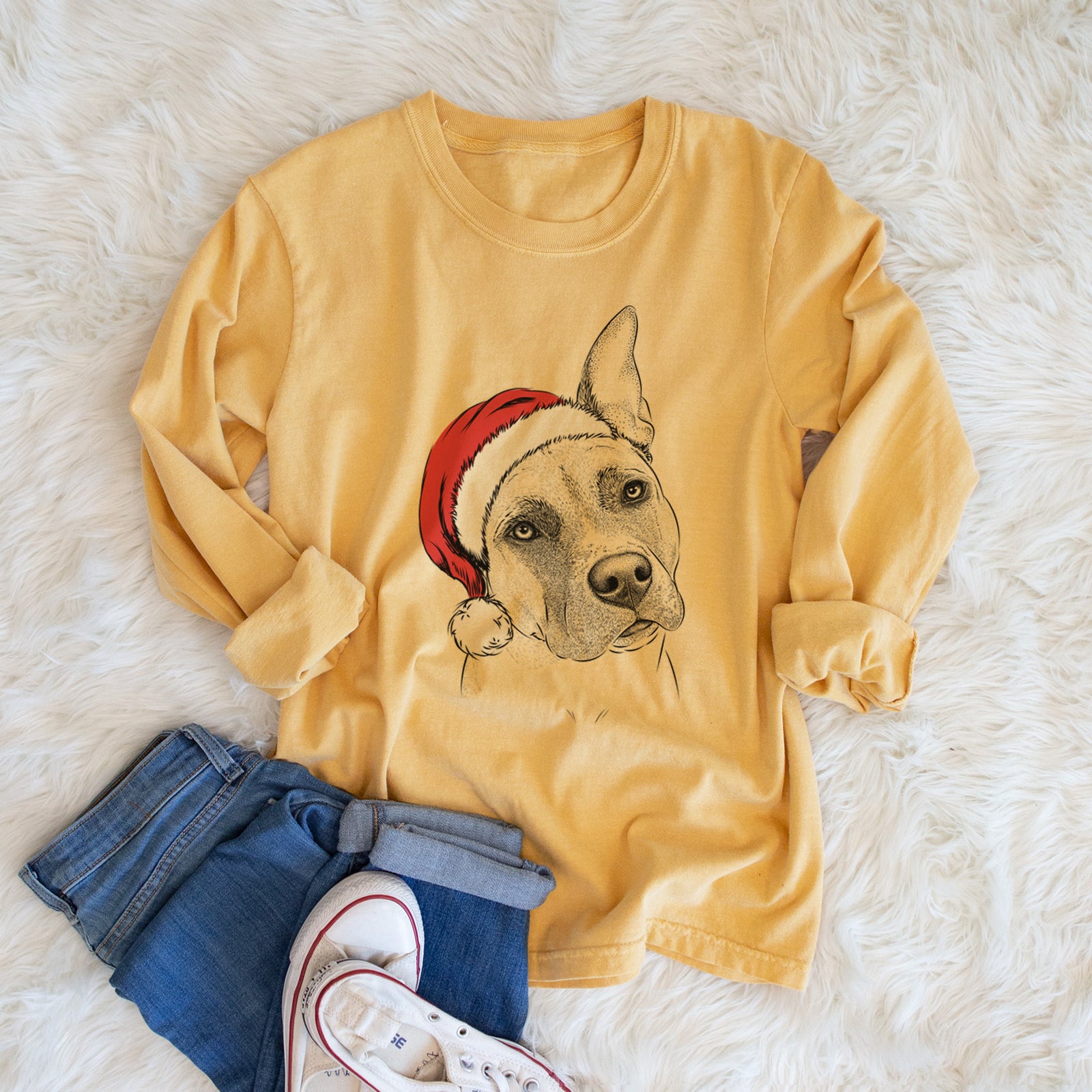 Santa Ivy the Pitbull Mix - Heavyweight 100% Cotton Long Sleeve