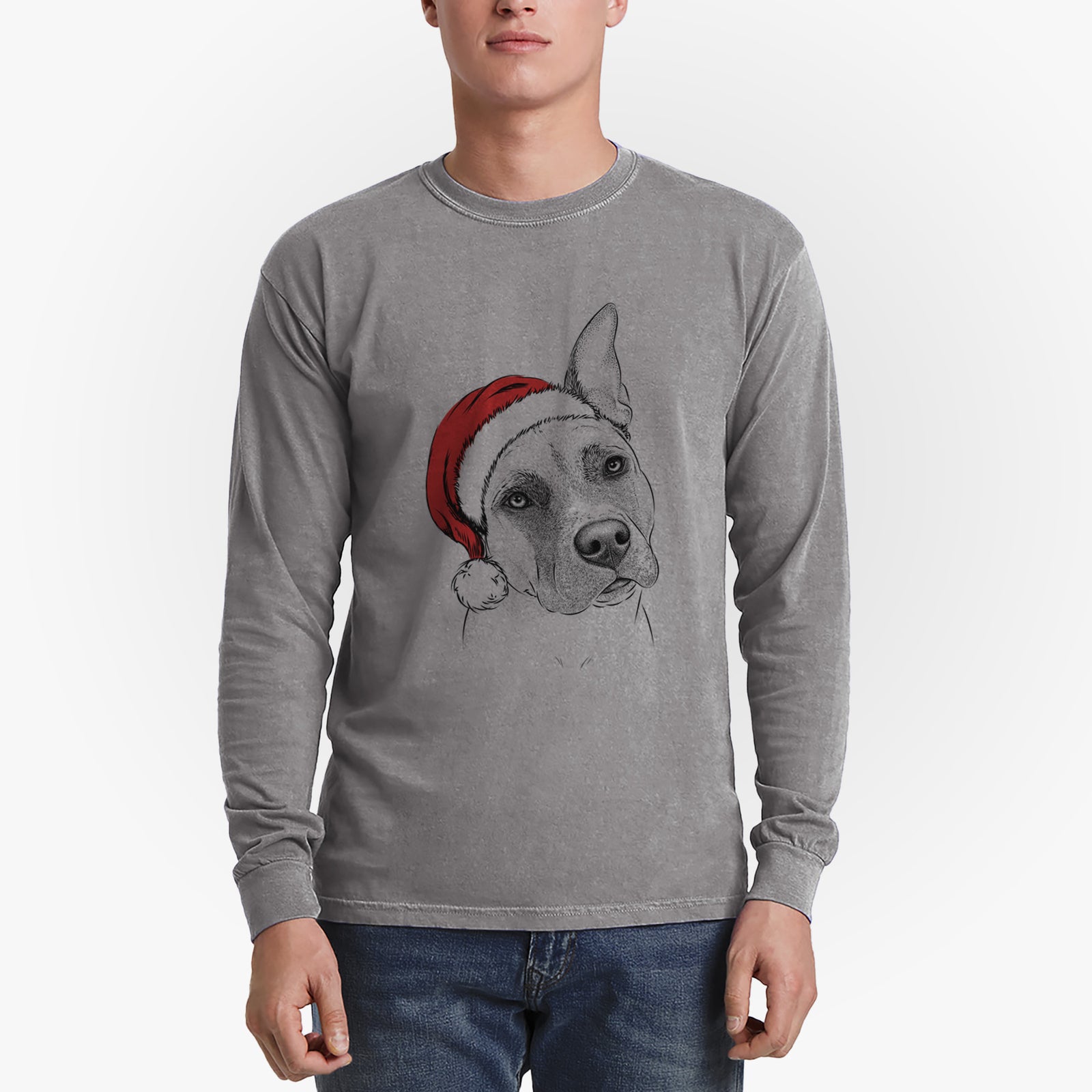 Santa Ivy the Pitbull Mix - Heavyweight 100% Cotton Long Sleeve
