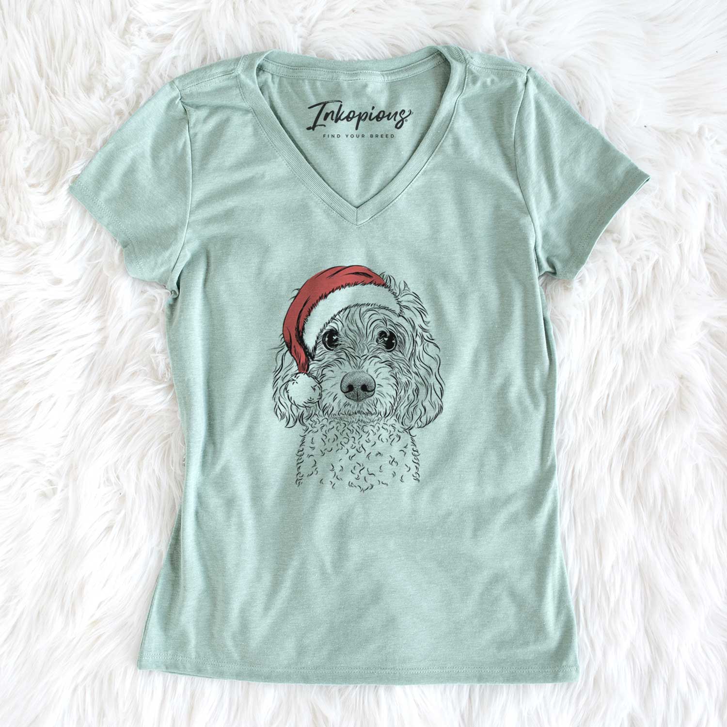 Santa Izzie the Cavachon - Women's V-neck Shirt