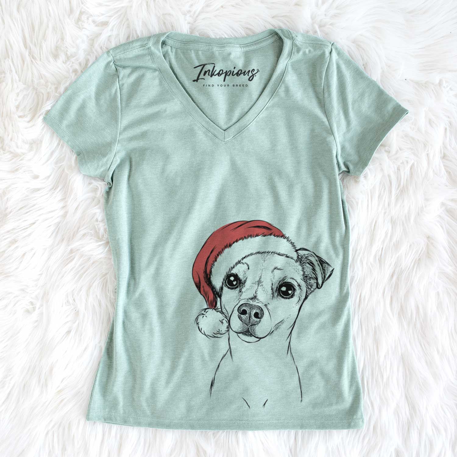 Santa Izzy the Chiweenie - Women's V-neck Shirt