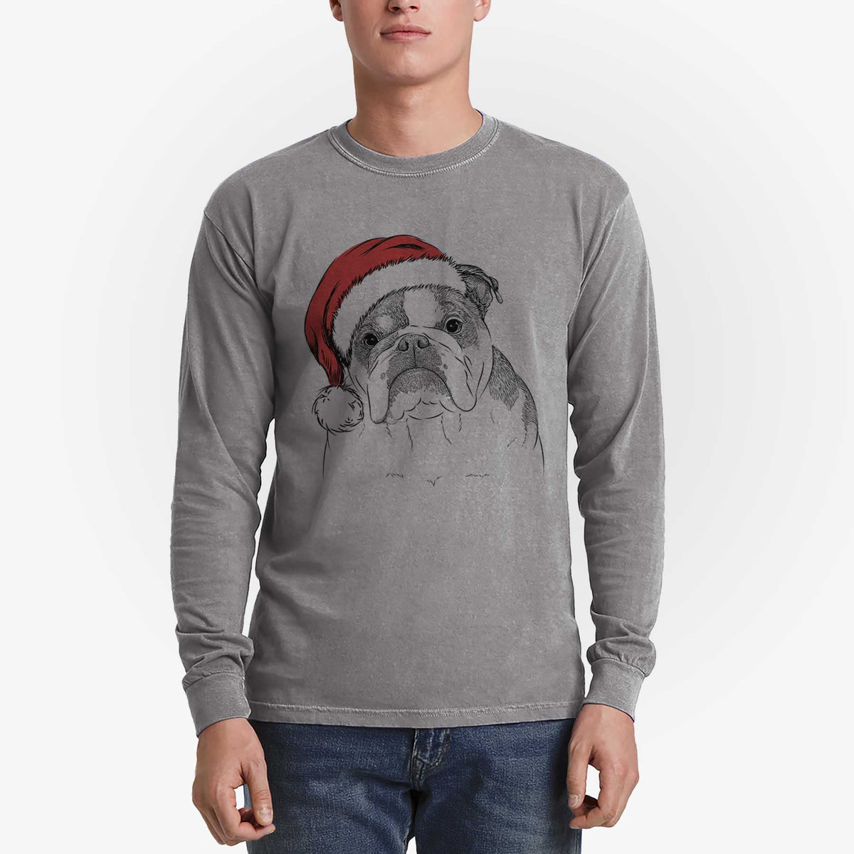 Santa Jack the English Bulldog - Heavyweight 100% Cotton Long Sleeve