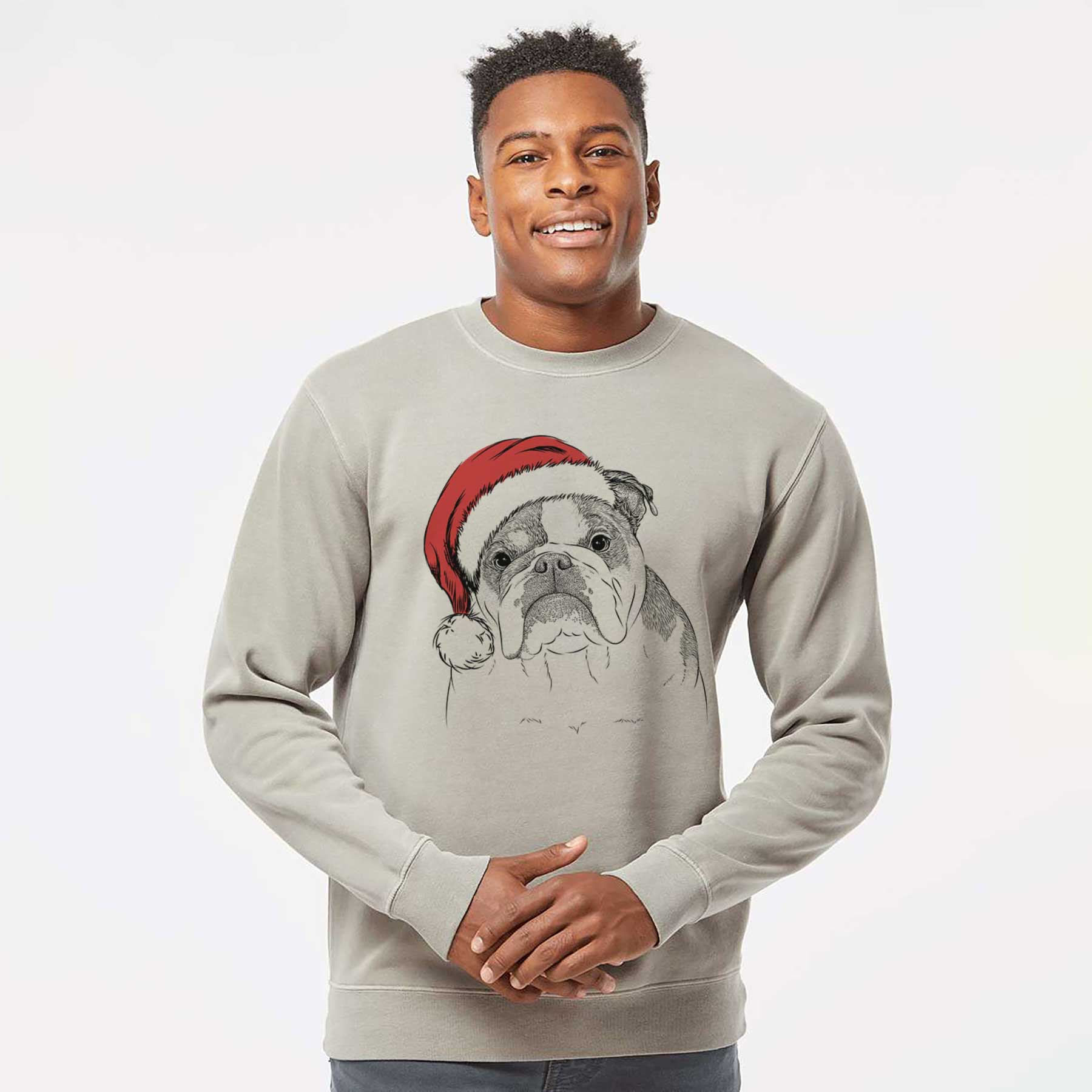 Santa Jack the English Bulldog - Unisex Pigment Dyed Crew Sweatshirt