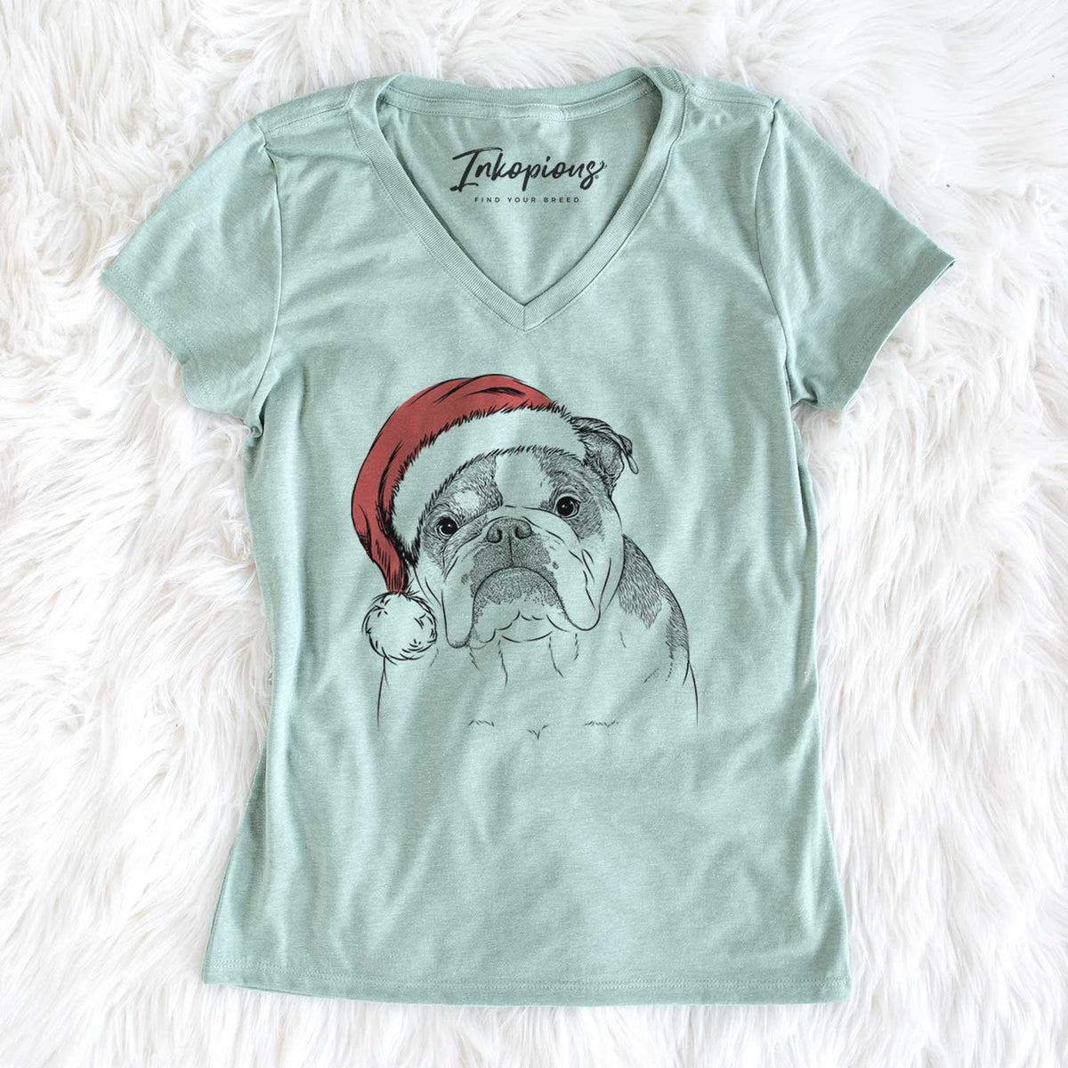 Santa Jack the English Bulldog - Women's Perfect V-neck Shirt