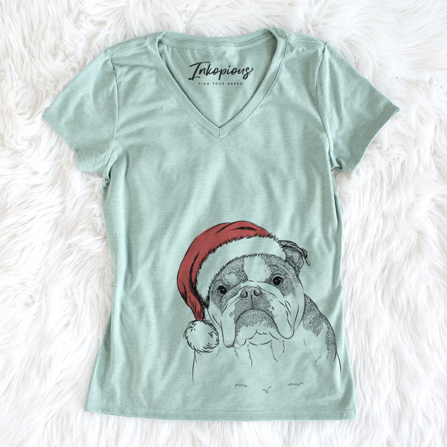 Santa Jack the English Bulldog - Women's Perfect V-neck Shirt