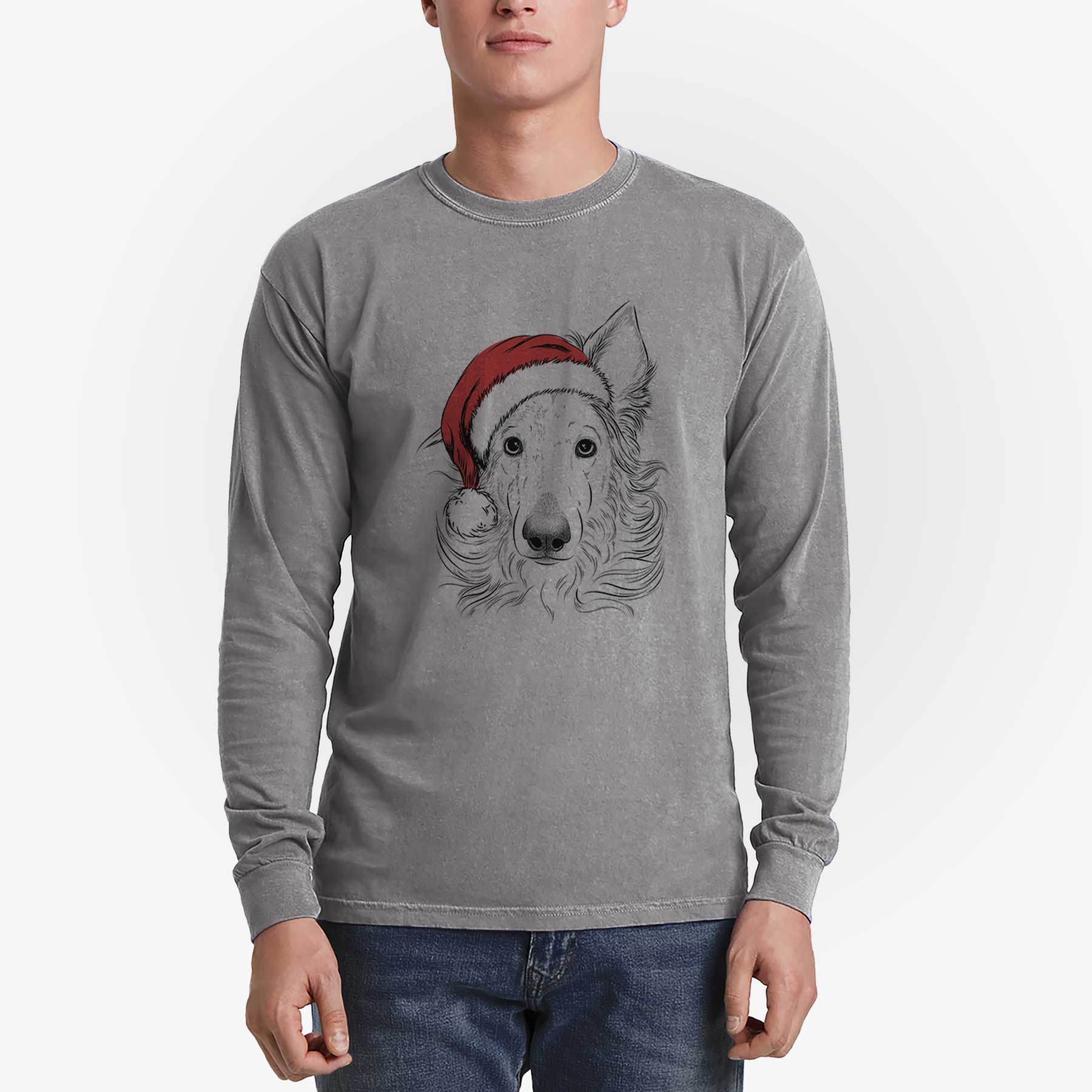 Santa Jasha the Borzoi - Heavyweight 100% Cotton Long Sleeve