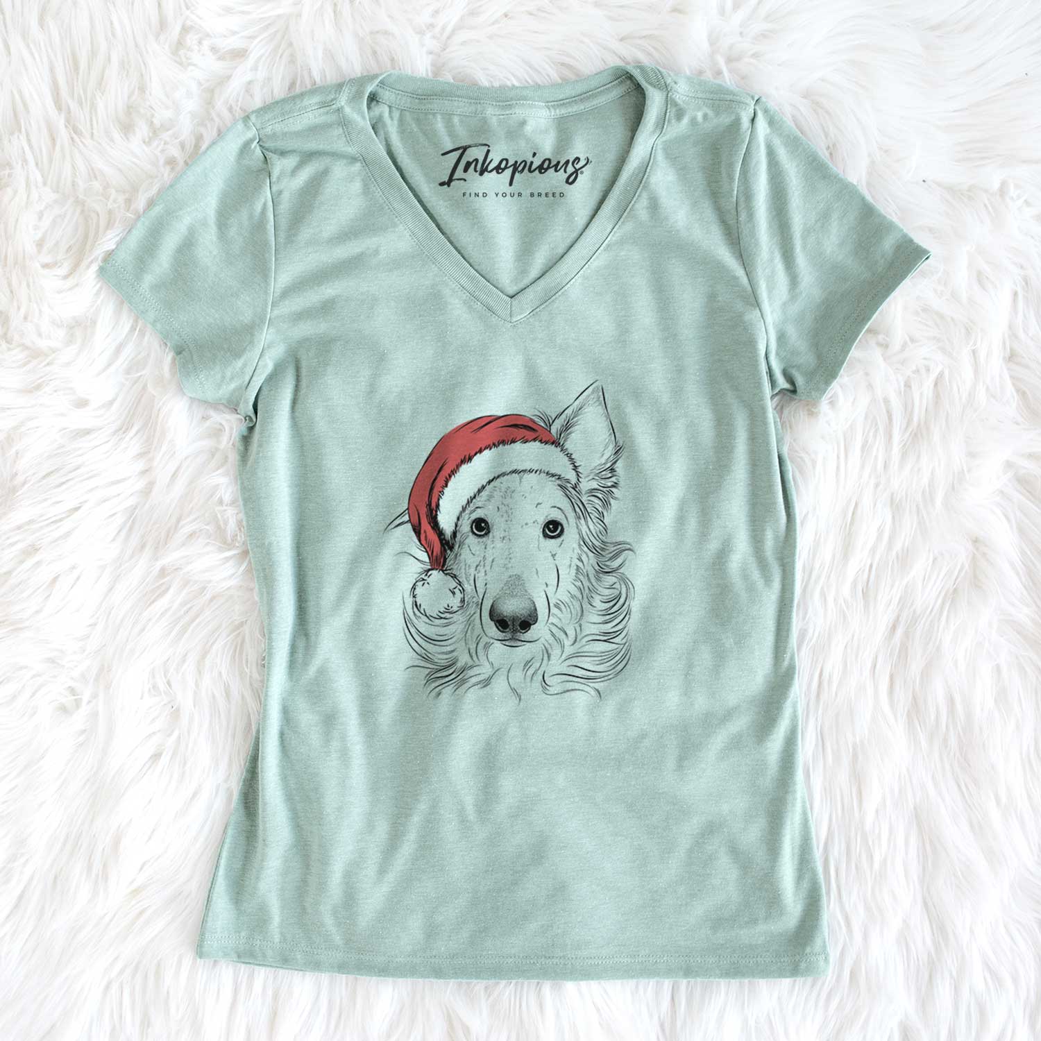 Santa Jasha the Borzoi - Women's V-neck Shirt