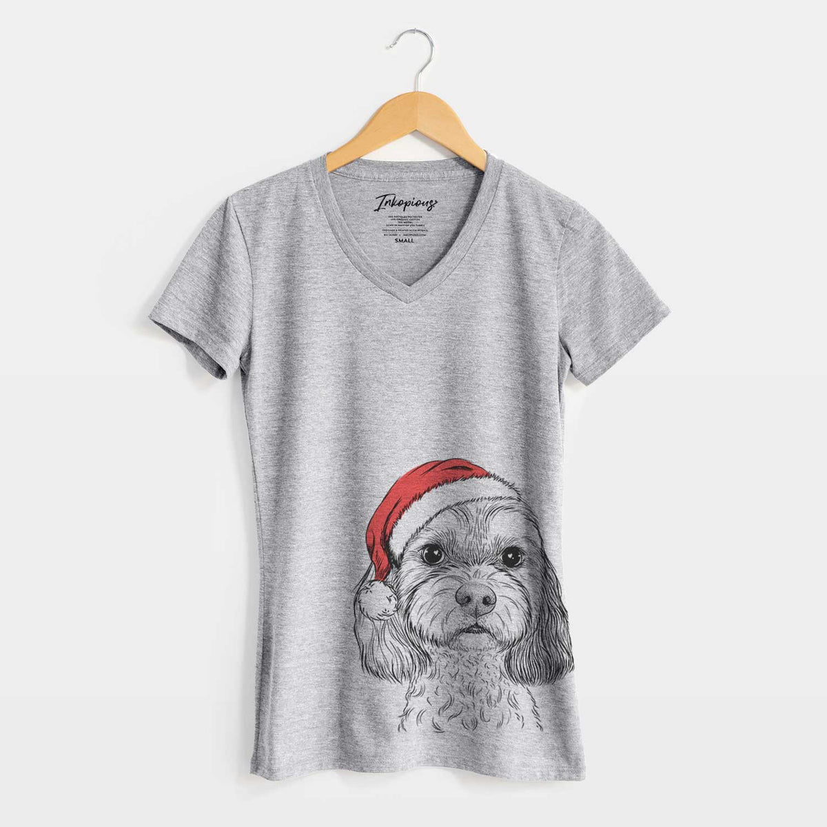 Santa Jasper Diggins the Cavapoo - Women's V-neck Shirt
