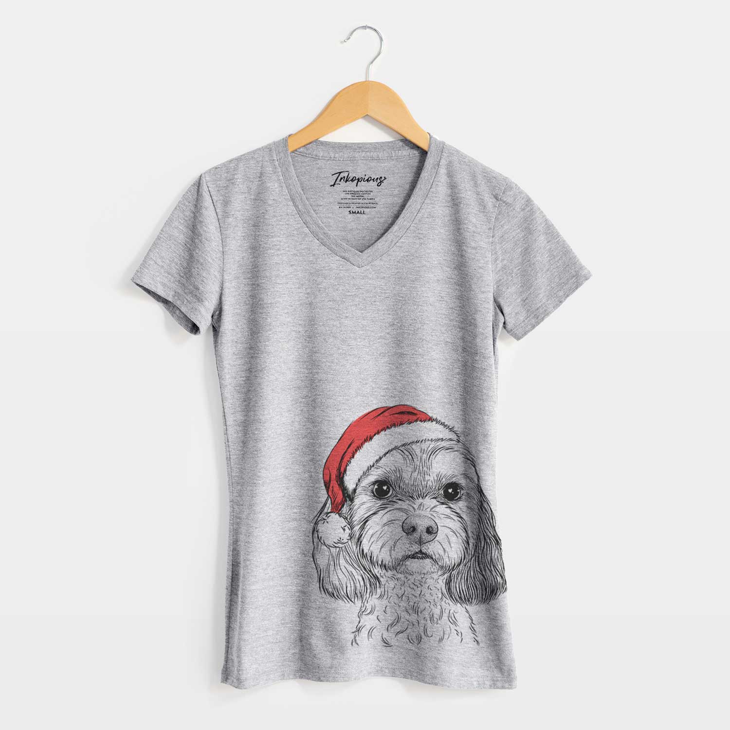 Santa Jasper Diggins the Cavapoo - Women's V-neck Shirt