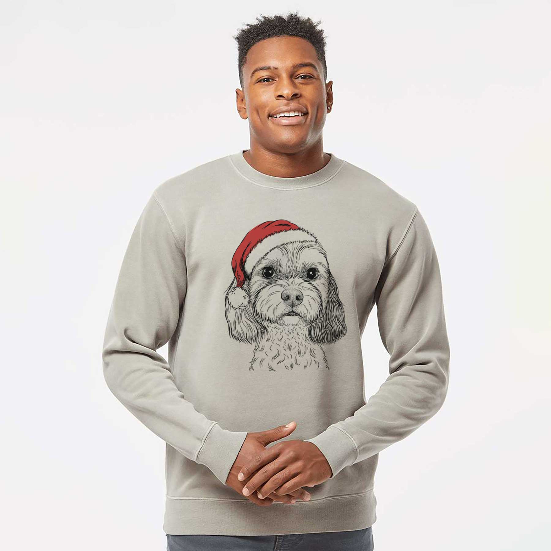 Santa Jasper Diggins the Cavapoo - Unisex Pigment Dyed Crew Sweatshirt