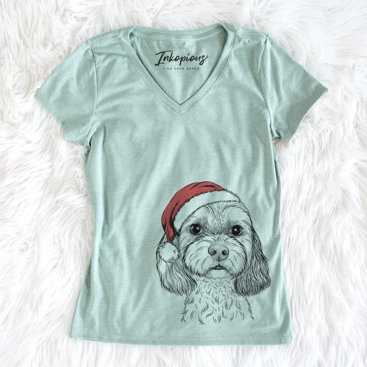 Santa Jasper Diggins the Cavapoo - Women&#39;s V-neck Shirt