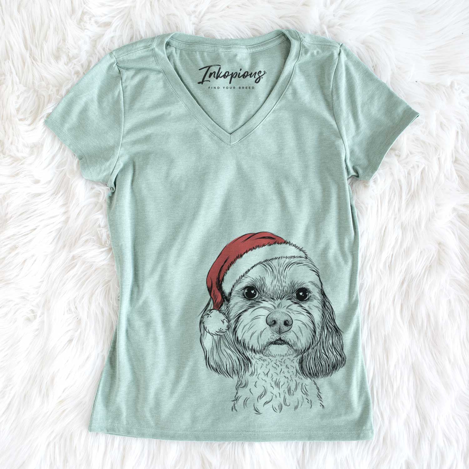 Santa Jasper Diggins the Cavapoo - Women's V-neck Shirt