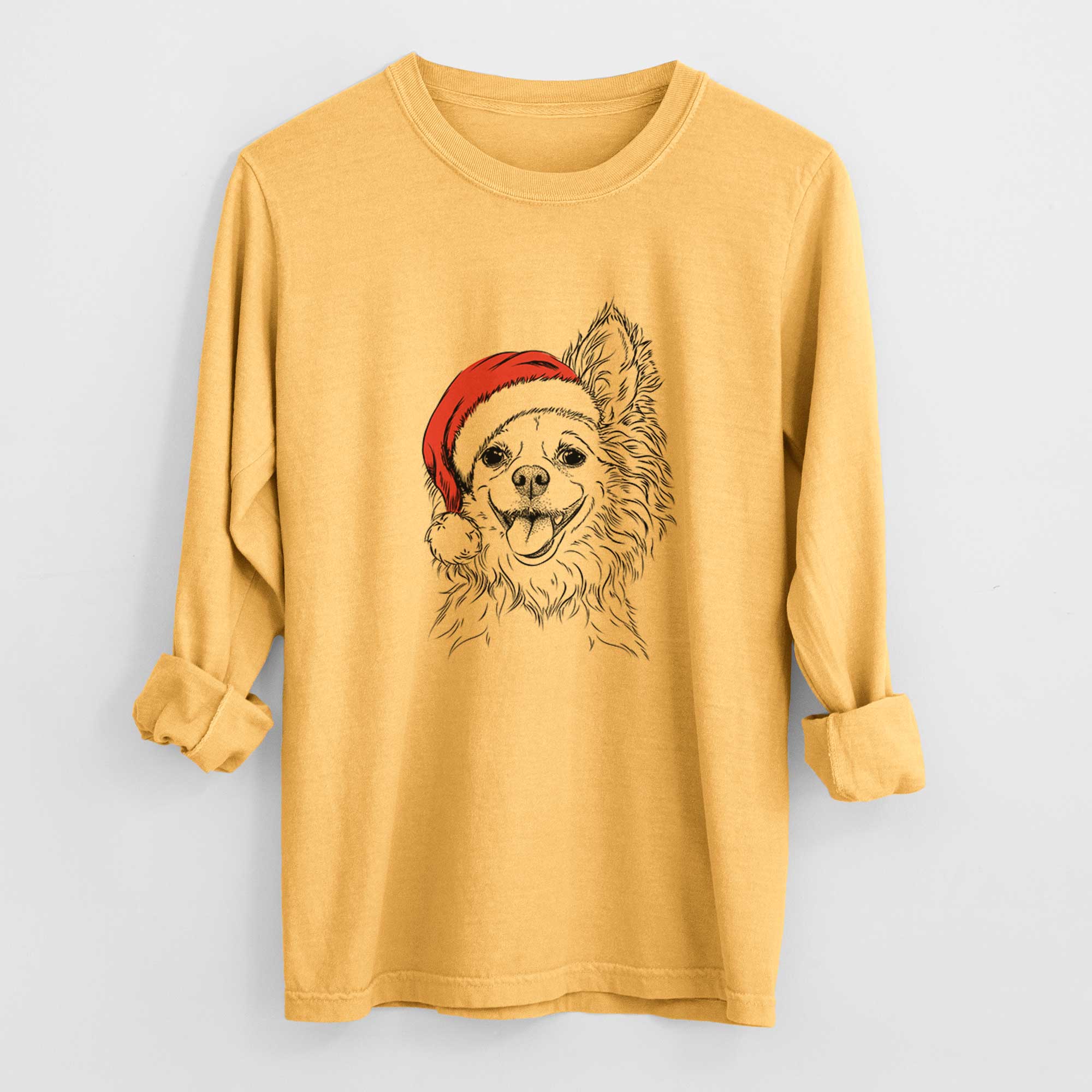 Santa Jasper the Pomchi - Heavyweight 100% Cotton Long Sleeve