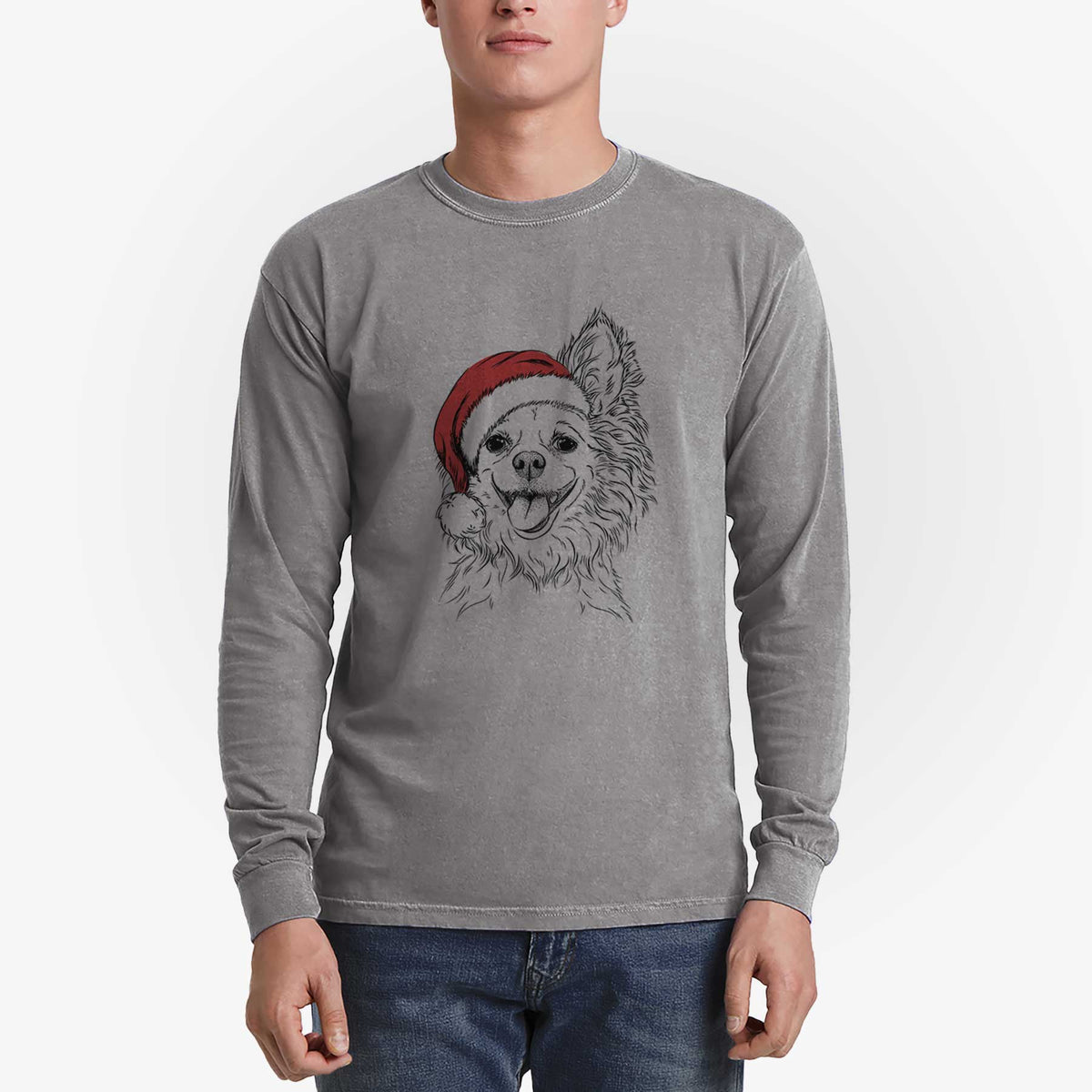 Santa Jasper the Pomchi - Heavyweight 100% Cotton Long Sleeve