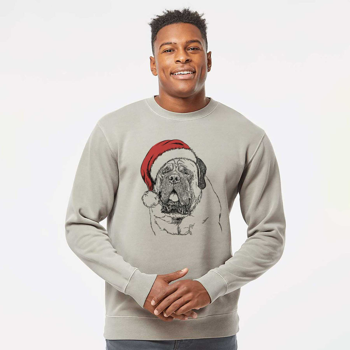 Santa Jed the English Mastiff - Unisex Pigment Dyed Crew Sweatshirt