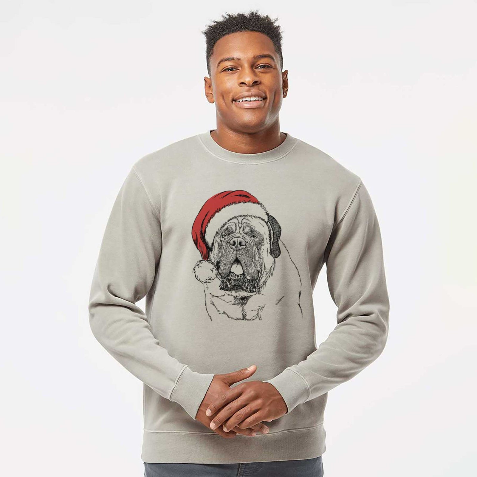 Santa Jed the English Mastiff - Unisex Pigment Dyed Crew Sweatshirt