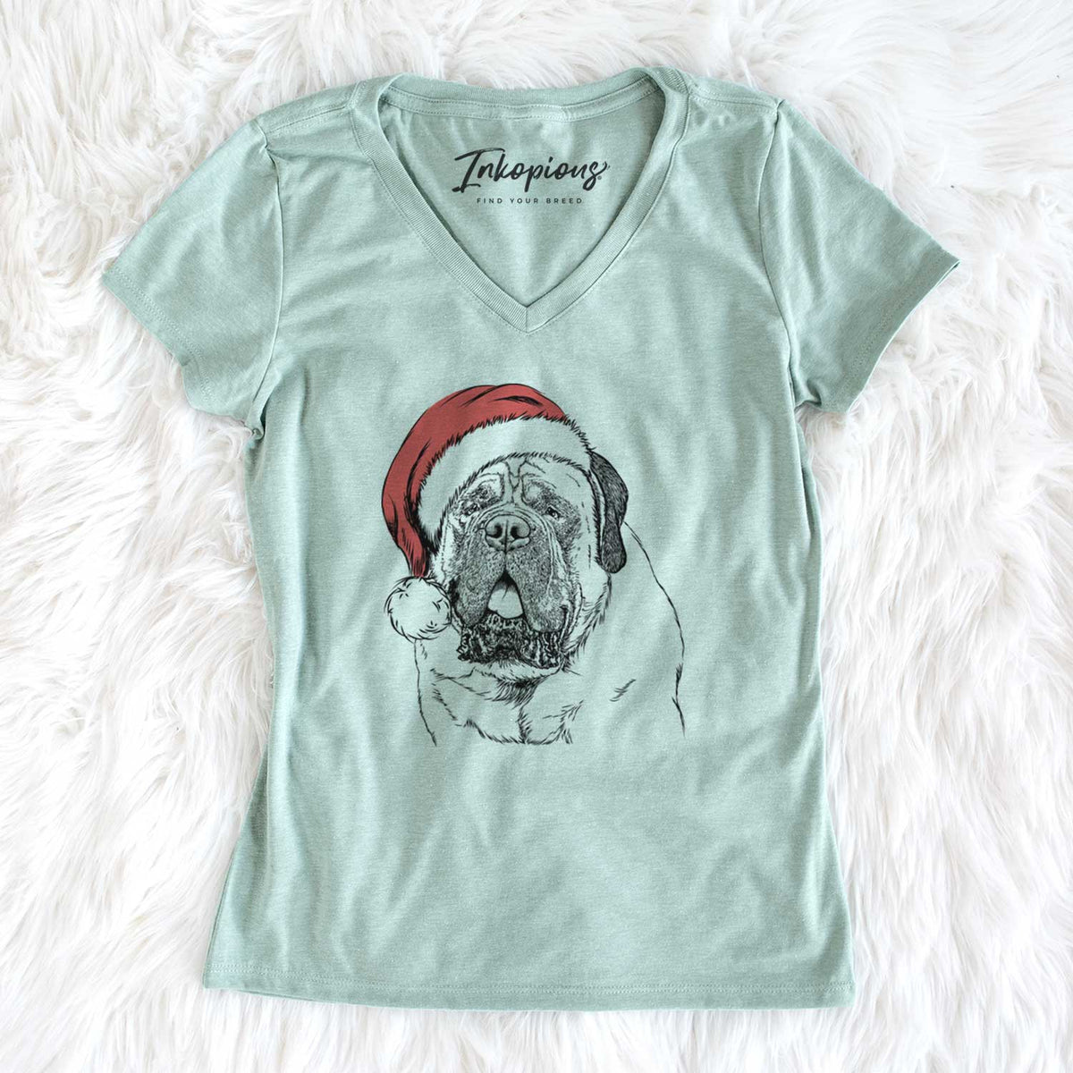 Santa Jed the English Mastiff - Women's V-neck Shirt