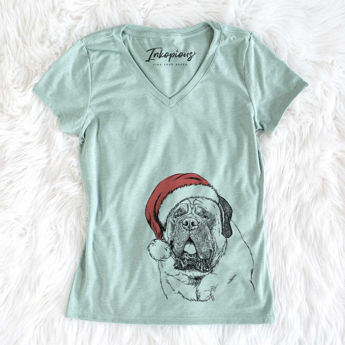 Santa Jed the English Mastiff - Women&#39;s V-neck Shirt