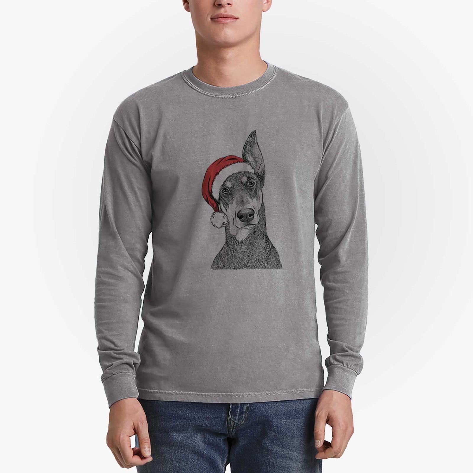 Santa Jenna the Doberman Pinscher - Heavyweight 100% Cotton Long Sleeve