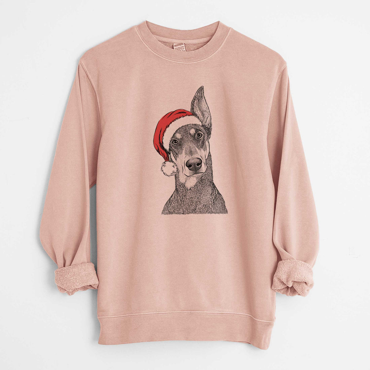 Santa Jenna the Doberman Pinscher - Unisex Pigment Dyed Crew Sweatshirt