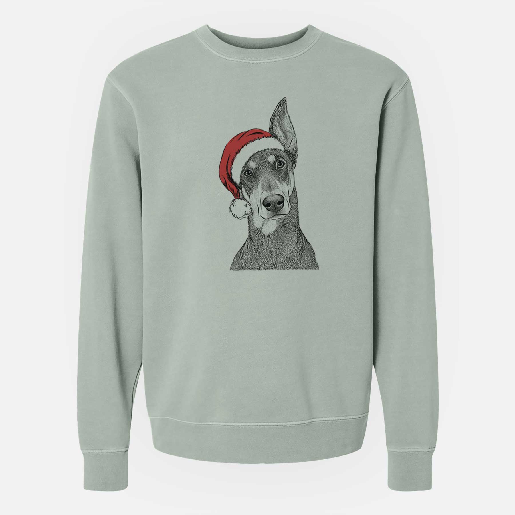 Santa Jenna the Doberman Pinscher - Unisex Pigment Dyed Crew Sweatshirt