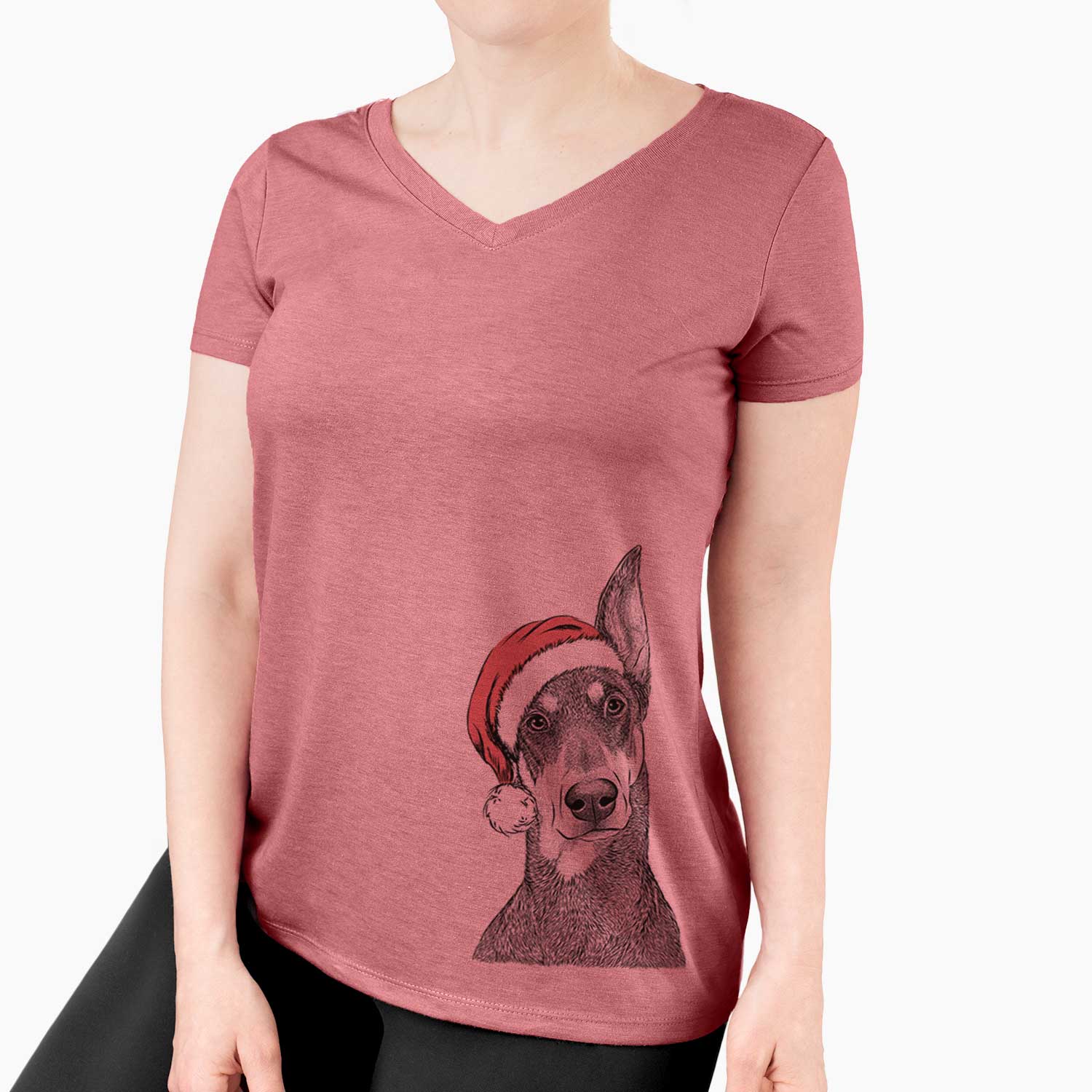 Santa Jenna the Doberman Pinscher - Women's V-neck Shirt