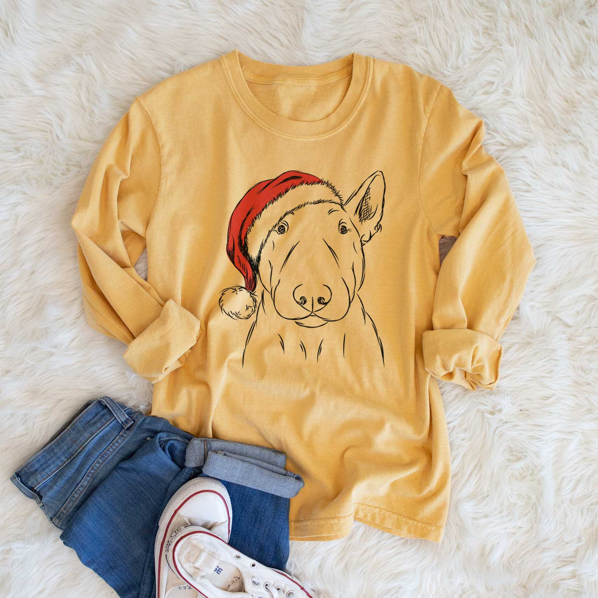 Santa Jett the Bull Terrier - Heavyweight 100% Cotton Long Sleeve