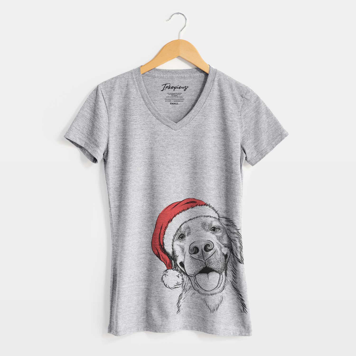 Santa Jordy the Golden Retriever - Women's V-neck Shirt