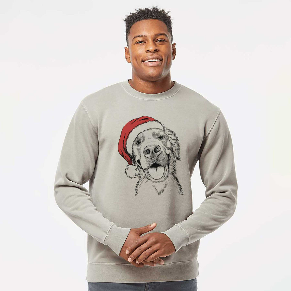Santa Jordy the Golden Retriever - Unisex Pigment Dyed Crew Sweatshirt