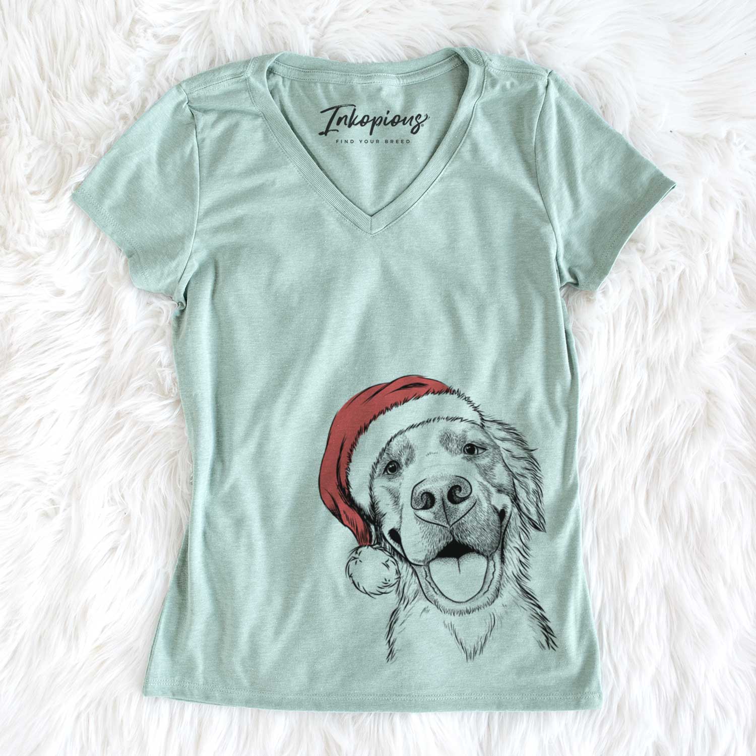Santa Jordy the Golden Retriever - Women's V-neck Shirt