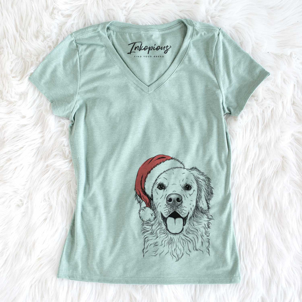 Santa Juniper the Golden Retriever - Women&#39;s V-neck Shirt