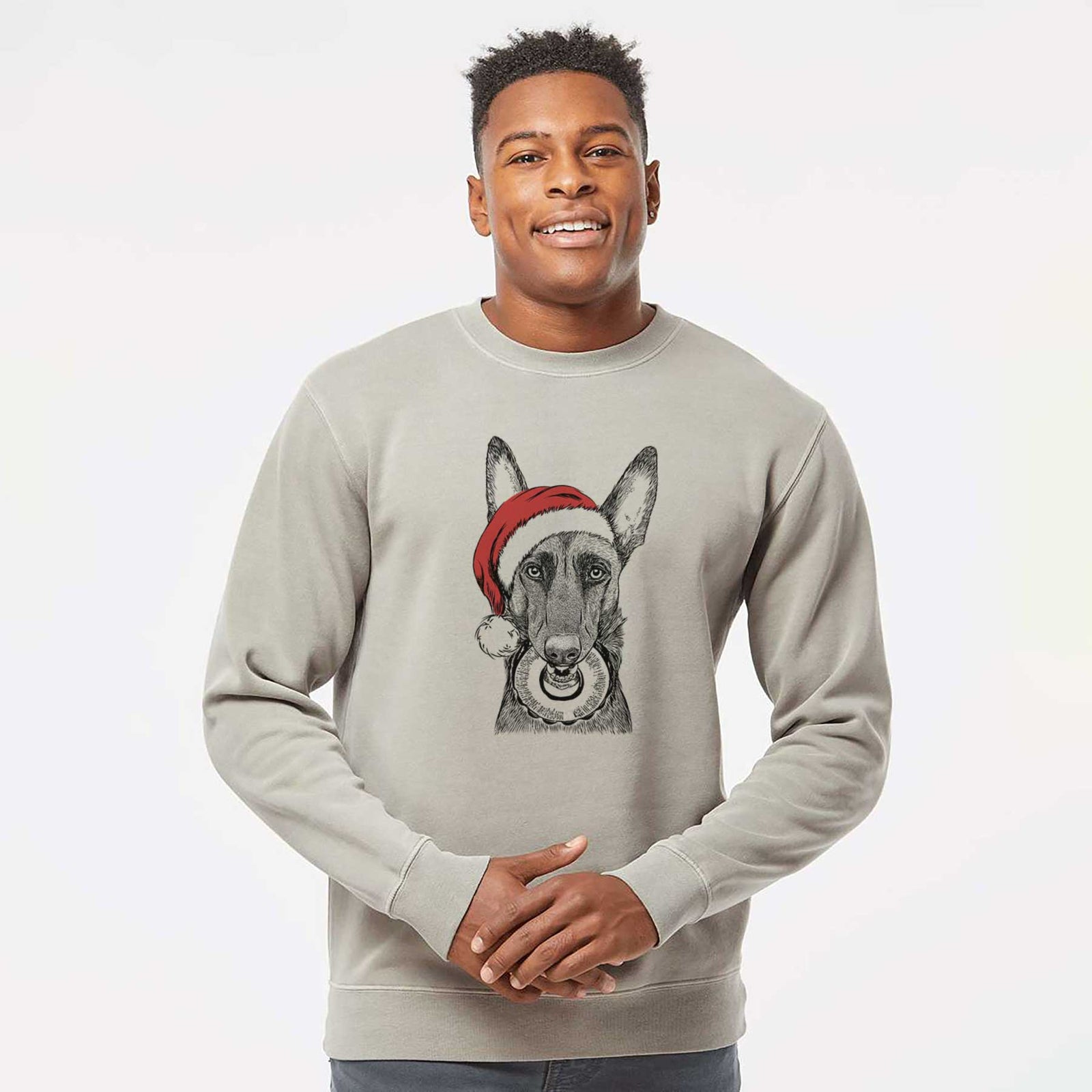 Santa Juno the Belgian Malinois - Unisex Pigment Dyed Crew Sweatshirt