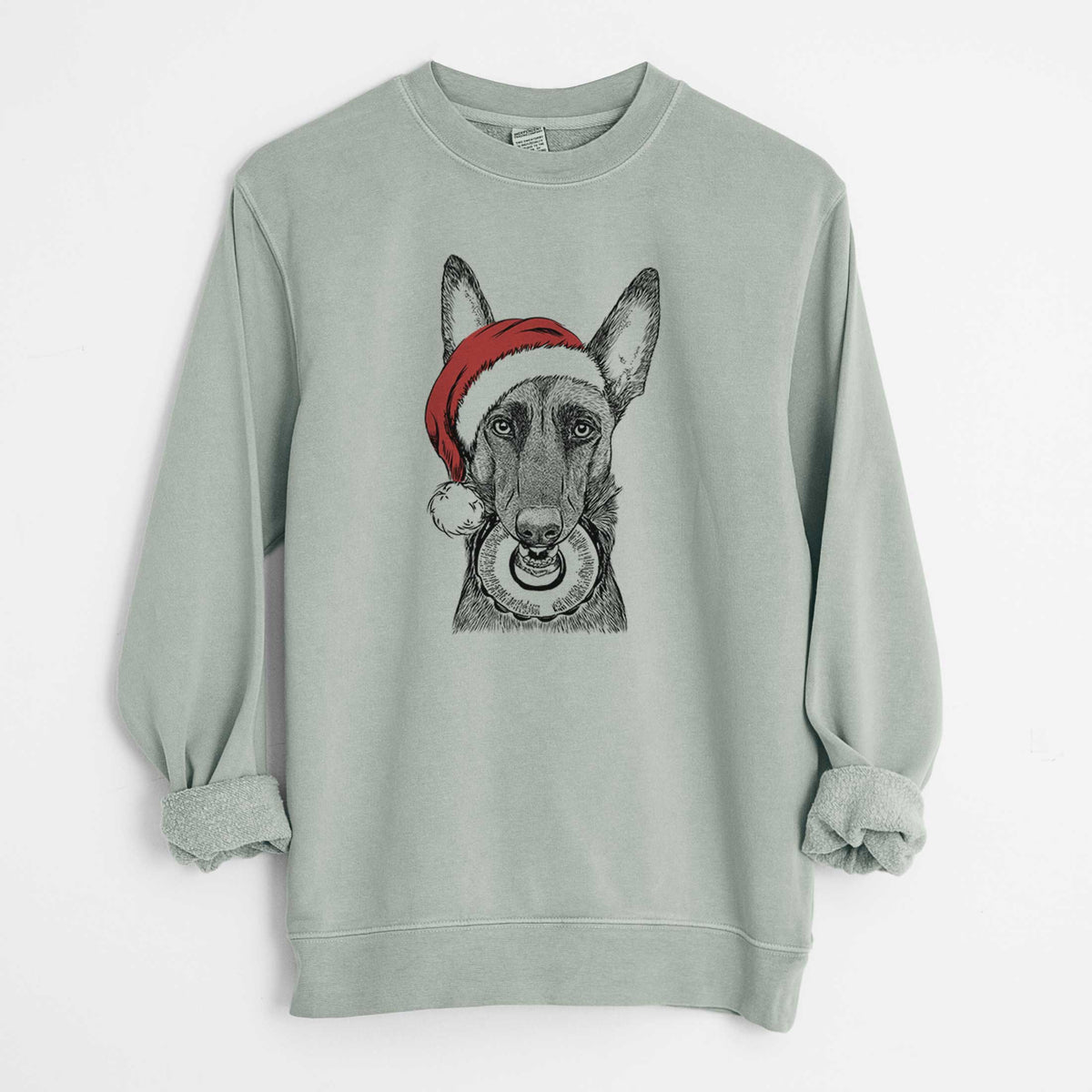 Santa Juno the Belgian Malinois - Unisex Pigment Dyed Crew Sweatshirt