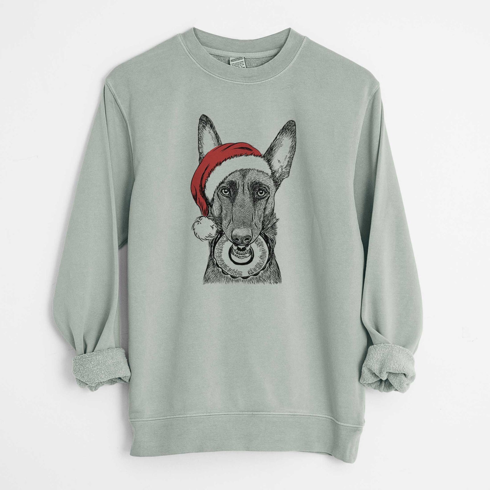 Santa Juno the Belgian Malinois - Unisex Pigment Dyed Crew Sweatshirt