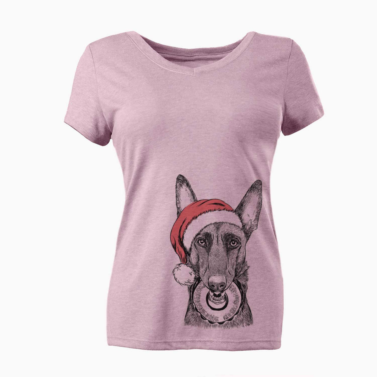Santa Juno the Belgian Malinois - Women's V-neck Shirt